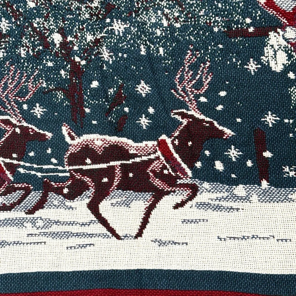 Vintage‎ Christmas Tapestry Throw Blanket Santa Goodwin Weavers 100% Cotton USA